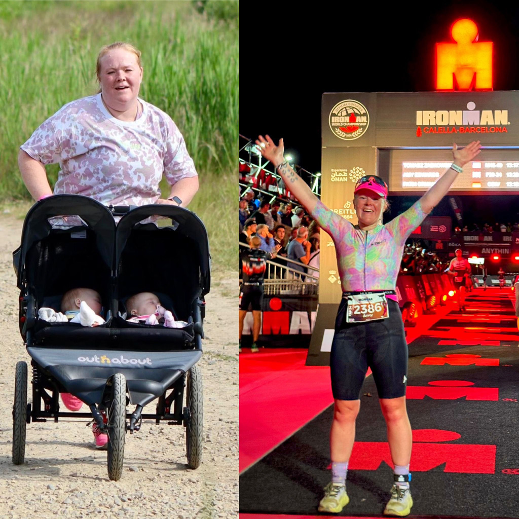 Before and after transformation images of the coach while running.